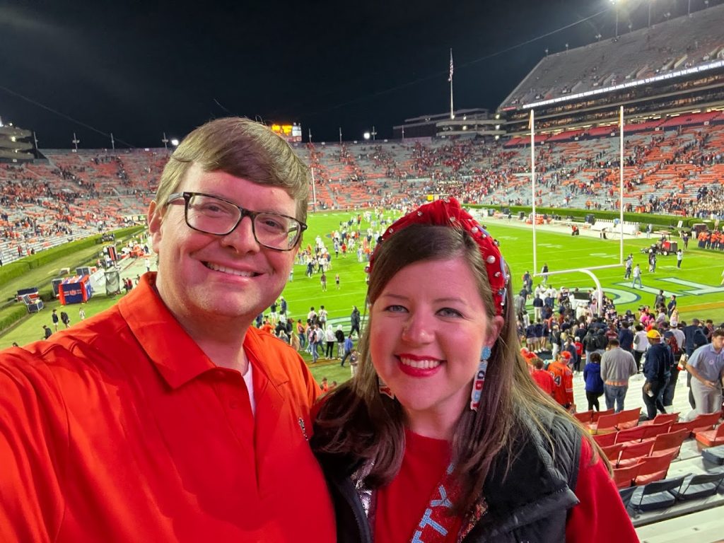 Scott and Sarah Finney at an Auburn football game, 2023